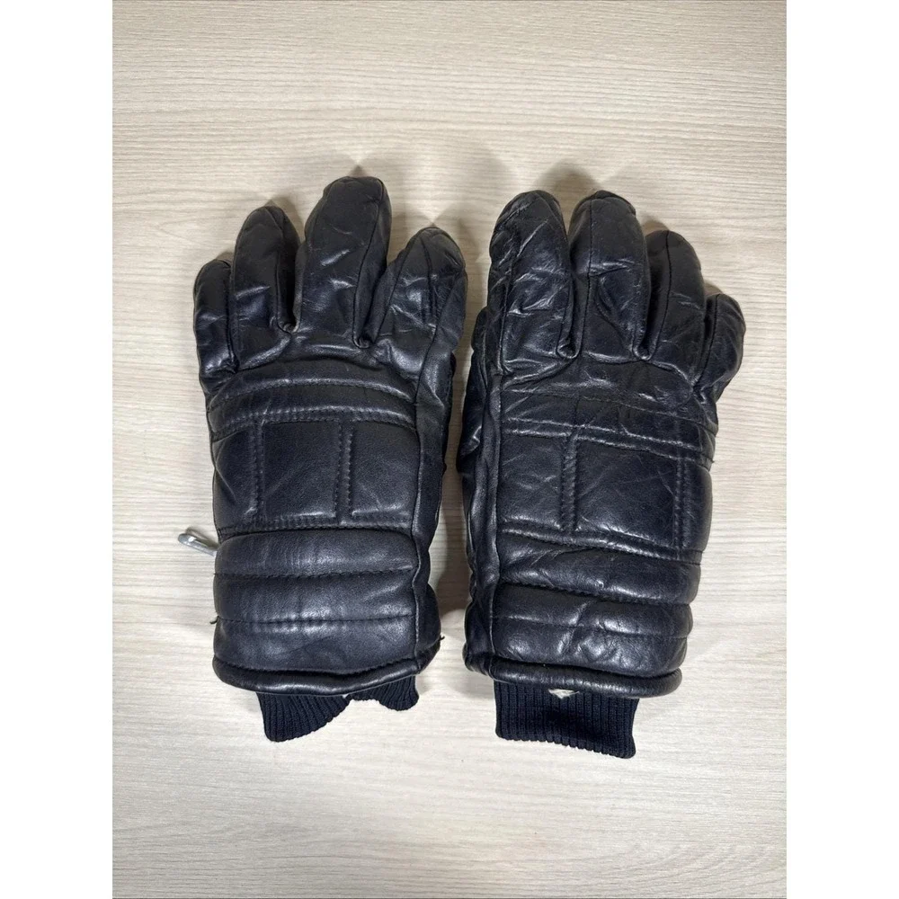 VTG‎ Kombi Ladies Medium Winter Ski Gloves Black Genuine Leather Made In Japan